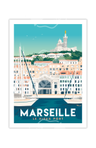 AFFICHES MARCEL - MARSEILLE LE VIEUX PORT  30CM X 40CM 350 G/M²