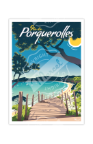 AFFICHES MARCEL - ILE DE PORQUEROLLES  PLAGE NOTRE DAME 30CM X 40CM 350 G/M²