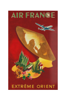 AFFICHE AIR FRANCE LEGEND EXTREME ORIENT, MONDE SUR UN CHAPEAU TISSE AFL0326 50X70 EN TUBE