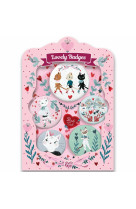 5 BADGES CHATS LUCILLE-COFFRET BIJOUX