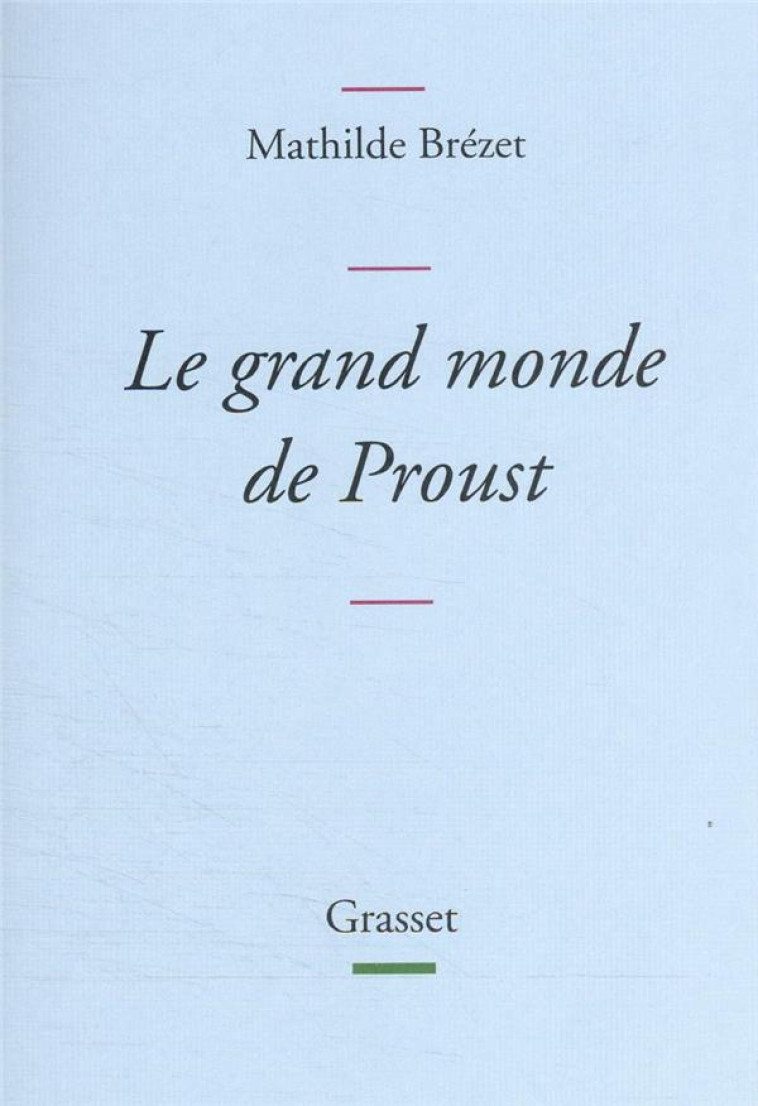 LE GRAND MONDE DE PROUST : DICTIONNAIRE DES PERSONNAGES D'A LA RECHERCHE DU TEMPS PERDU - BREZET MATHILDE - GRASSET