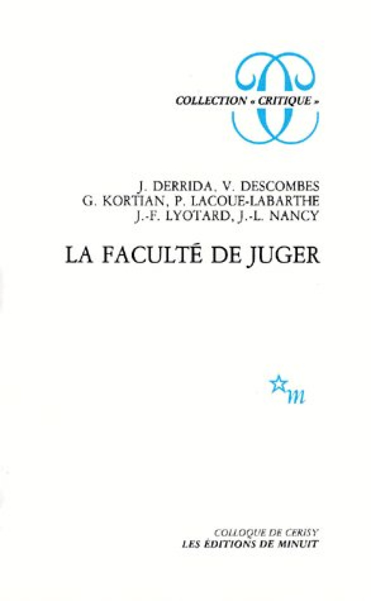 FACULTE DE JUGER - COLLECTIF - MINUIT