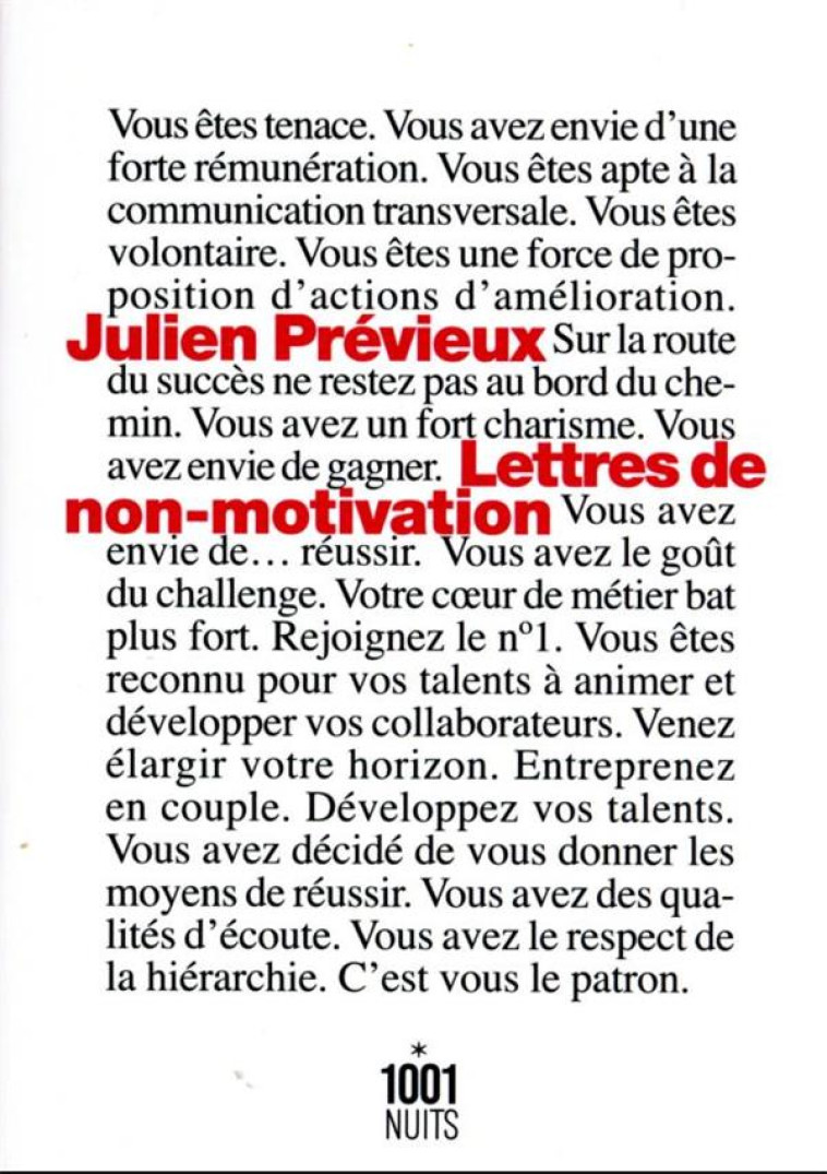 LETTRES DE NON-MOTIVATION - PREVIEUX JULIEN - 1001 NUITS