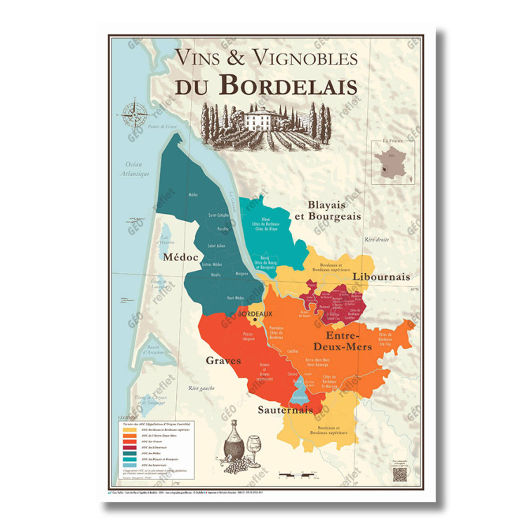 Carte des Vins de Bordeaux et Vignobles du Bordelais - Affiche A2 -  EDITIONS GEO REFLET - GEO REFLET