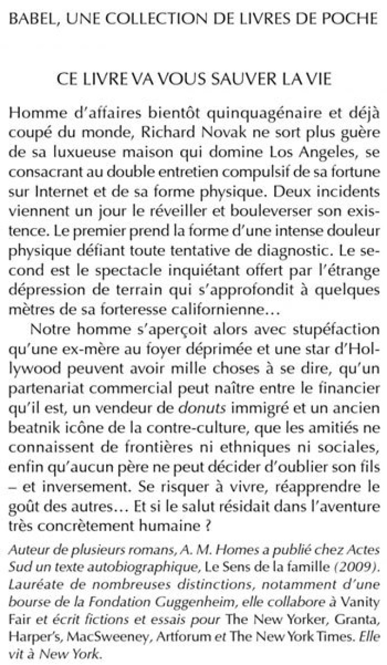 Ce livre va vous sauver la vie - A. M. Homes - ACTES SUD